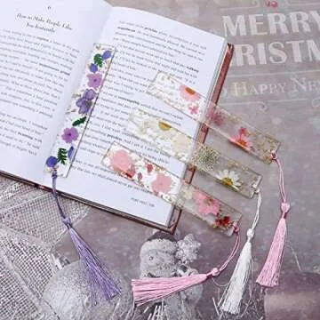 Book Marks for Book for Women, Kaluofan 2PCS Dried Flower Bookmarks with Tassels, Bookmarks for Women, Durable Handmade Dried Flower Resin Bookmarks, Pretty and Increase Reading Interest