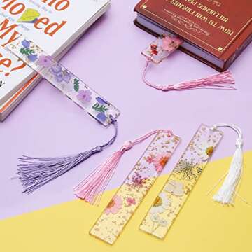 Book Marks for Book for Women, Kaluofan 2PCS Dried Flower Bookmarks with Tassels, Bookmarks for Women, Durable Handmade Dried Flower Resin Bookmarks, Pretty and Increase Reading Interest