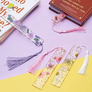 Book Marks for Book for Women, Kaluofan 2PCS Dried Flower Bookmarks with Tassels, Bookmarks for Women, Durable Handmade Dried Flower Resin Bookmarks, Pretty and Increase Reading Interest