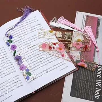 Book Marks for Book for Women, Kaluofan 2PCS Dried Flower Bookmarks with Tassels, Bookmarks for Women, Durable Handmade Dried Flower Resin Bookmarks, Pretty and Increase Reading Interest