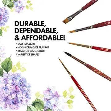 Princeton Artist Brush Co. Watercolor Floral Set - 5pc Short Handle Selection of Synthetic Watercolor Brushes - Petals Angle Shader and 3 Round Watercolor Paint Brushes for Floral Painting Techniques