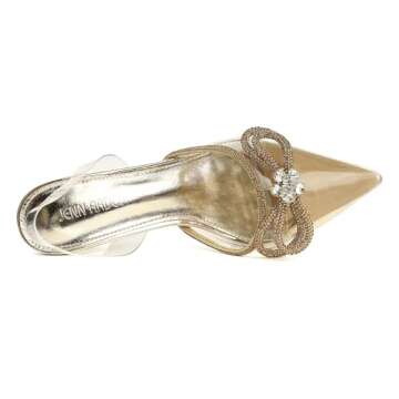 JENN ARDOR Women's Clear Heels Pointed Toe Kitten Heel Bow Pumps Rhinestone Strap Slingback Wedding Party Dress Shoes Gold