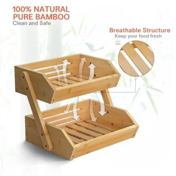G.a HOMEFAVOR Bamboo Fruit Basket for Kitchen Organization