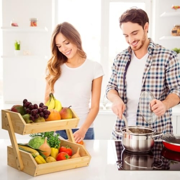 G.a HOMEFAVOR Bamboo Fruit Basket for Kitchen Organization