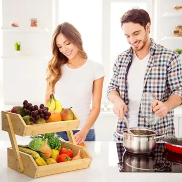 G.a HOMEFAVOR Bamboo Fruit Basket for Kitchen Organization