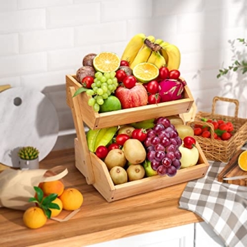 G.a HOMEFAVOR Bamboo Fruit Basket for Kitchen Organization