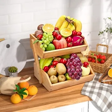 G.a HOMEFAVOR Bamboo Fruit Basket for Kitchen Organization