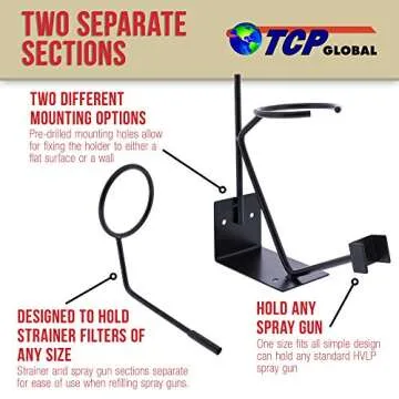TCP Global Gravity Feed Paint Spray Gun Holder Stand with Strainer Holder, Wall or Bench Mount, HVLP