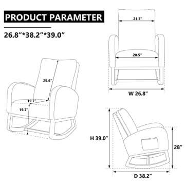 Setawix Rocking Chair: Midcentury Modern Velvet Rocker with Side Pocket