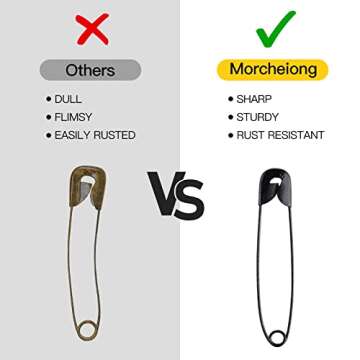 Morcheiong 500 Pack Safety Pins, 7 Assorted Safety Pins, Safety Pins Bulk, Rust-Resistant Nickel Plated Pins Nickel for Sewing, Clothes, Craft Arts (Black