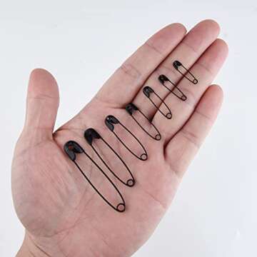 Morcheiong 500 Pack Safety Pins, 7 Assorted Safety Pins, Safety Pins Bulk, Rust-Resistant Nickel Plated Pins Nickel for Sewing, Clothes, Craft Arts (Black