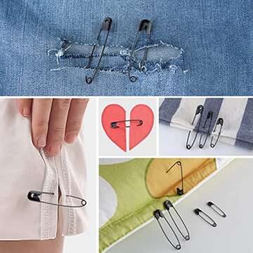 Morcheiong 500 Pack Safety Pins, 7 Assorted Safety Pins, Safety Pins Bulk, Rust-Resistant Nickel Plated Pins Nickel for Sewing, Clothes, Craft Arts (Black
