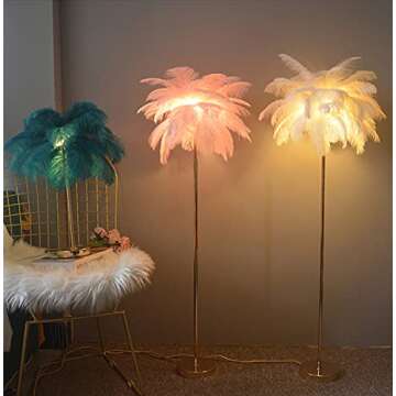 GIOAMH Natural Ostrich Feather Floor Lamp, 3-Way Color Temperature,Simple Modern Bedroom and Living ...