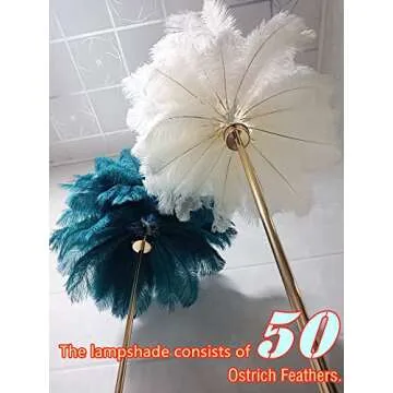 GIOAMH Natural Ostrich Feather Floor Lamp, 3-Way Color Temperature,Simple Modern Bedroom and Living Room Standing Lamp, Golden Lamp Body, G4-LED Bulb (White)