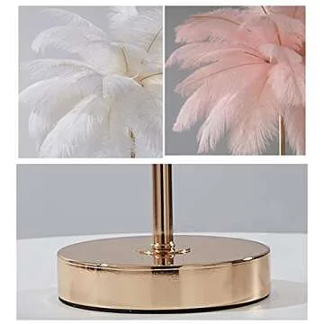 GIOAMH Natural Ostrich Feather Floor Lamp, 3-Way Color Temperature,Simple Modern Bedroom and Living Room Standing Lamp, Golden Lamp Body, G4-LED Bulb (White)