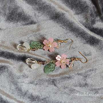 DOUBNINE Pink Flower Earrings Dangle Cherry Blossoms Sakura Floral Teardrop Butterfly Fairy Leaf Petal Drop Spring Women Accessories (sakura)