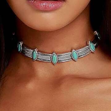 Olbye Turquoise Necklace Silver Short Necklace Choker Personalize Boho Necklace Jewelry for Women