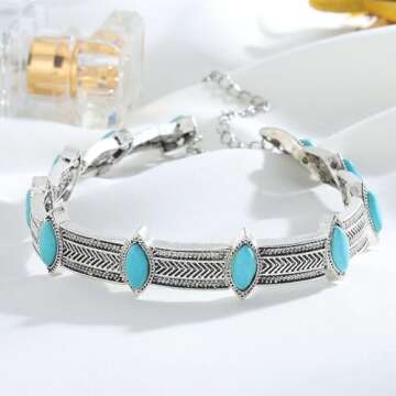 Olbye Turquoise Necklace Silver Short Necklace Choker Personalize Boho Necklace Jewelry for Women