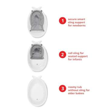 Skip Hop Infant Bath Tub 3-Stage Grow With Baby Smart Sling MOBY Bathtub White Age 0+