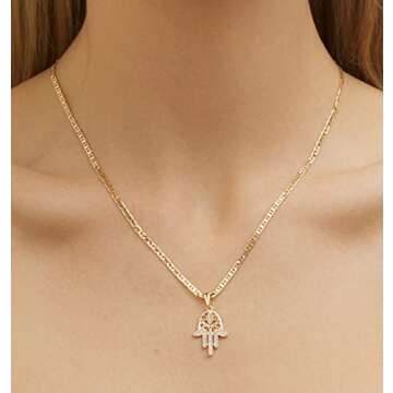 Barzel Hamsa Necklace for Women & Men 18K Gold Plated Flat Mariner/Marina 060 3MM Chain Necklace Wit...