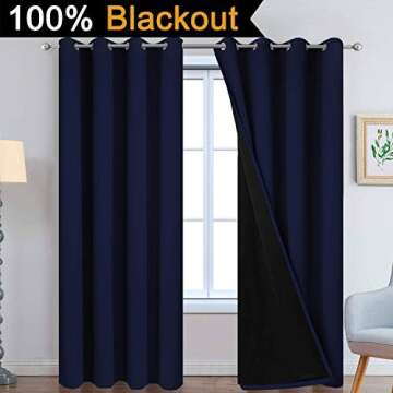 Yakamok Navy Blue 100% Blackout Curtains - Energy Saving & Thermal Insulated 2 Panels 52Wx84L