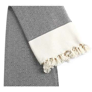 Turkish Cotton Diamond Weave Pestemal Bath Towel by Cacala Black