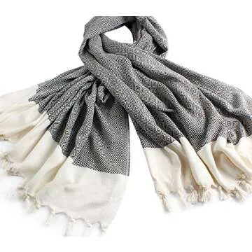 Turkish Cotton Diamond Weave Pestemal Bath Towel by Cacala Black