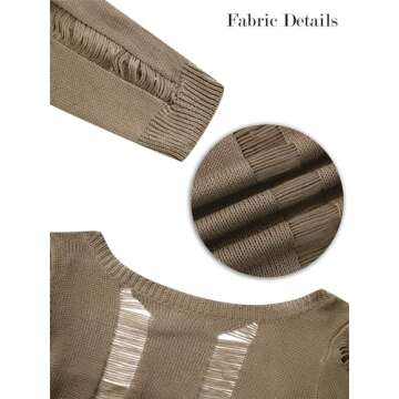 Mylleure Women Solid Color Crochet Knitted Dress Ripped Hollow Out Backless Long Sleeve Mini Casual Sweater Dress Cutout Summer Beach Y2K Streetwear (Brown, Small)