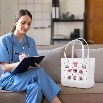 Odiwellan Nurse Accessories for Bogg Bag, Simply Southern Totes, and Similar Styles. Acrylic Cute Insert Charms for Rubber Beach Totes（Black