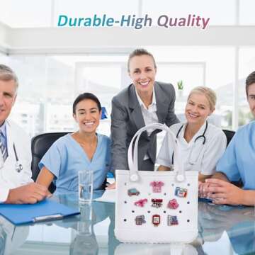 Odiwellan Nurse Accessories for Bogg Bag, Simply Southern Totes, and Similar Styles. Acrylic Cute Insert Charms for Rubber Beach Totes（Black