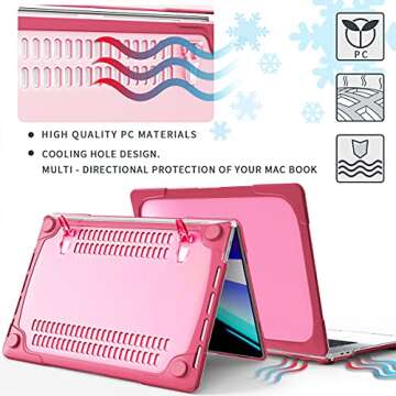 Mektron for MacBook Pro 13 inch Case Model M1 M2 A2338 A2289 A2251 2022 2022 2021 2020 Release Touch Bar, Rubberized Hard Plastic Case Shockproof Cover Translucent Matte Protective Case, Rose