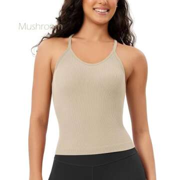 ODODOS Women's 3-Pack Seamless Cami Tops Ribbed Camisole Tank Top, Mushroom Taupe Charcoal, Medium/L...
