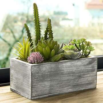 MyGift 8-Inch Faux Succulents in Rustic Gray Planter