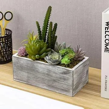 MyGift 8-Inch Faux Succulents in Rustic Gray Planter