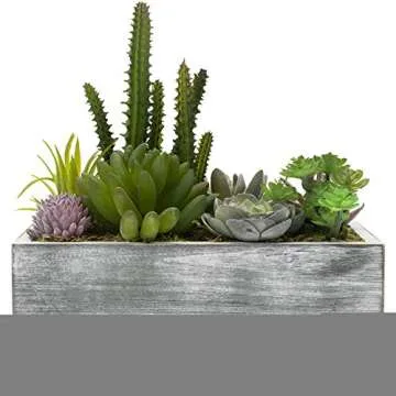 MyGift 8-Inch Faux Succulents in Rustic Gray Planter