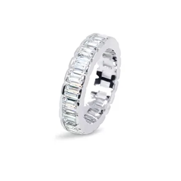 Savlano 18K White Gold Plated Cubic Zirconia Emerald Cut Eternity Ring Band for Women Men (6)