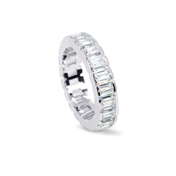 Savlano Emerald Cut Eternity Ring for Women Men 18K White Gold