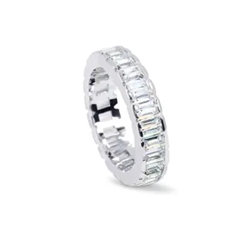 Savlano Emerald Cut Eternity Ring for Women Men 18K White Gold