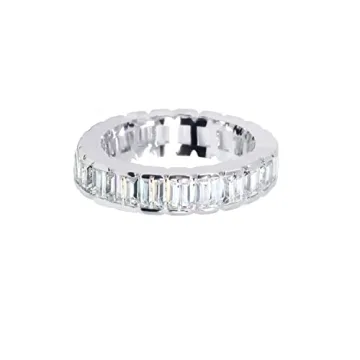 Savlano Emerald Cut Eternity Ring for Women Men 18K White Gold