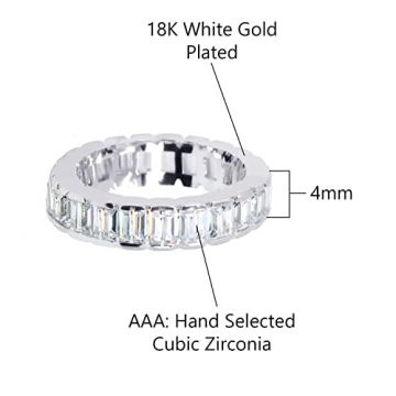 Savlano Emerald Cut Eternity Ring for Women Men 18K White Gold