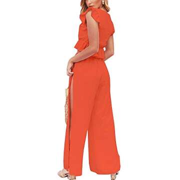 FANCYINN Womens 2 Pieces Crop Top Outfits Deep V Neck Side Slit Drawstring Wide Leg Pants Set Cute Jumpsuits Halloween Pumpkin JackoLantern Orange XL
