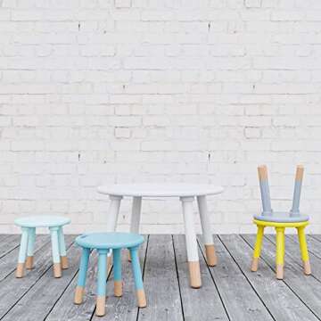 Retro Wooden Mid Century Kids Table and Chair Set - Farmhouse Toddler Table and Chair Set - Kids Circle Table for Kids - Toddler Round Table and Chairs