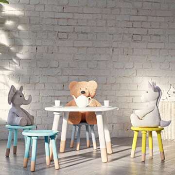 Retro Wooden Mid Century Kids Table and Chair Set - Farmhouse Toddler Table and Chair Set - Kids Circle Table for Kids - Toddler Round Table and Chairs