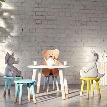 Retro Wooden Mid Century Kids Table and Chair Set - Farmhouse Toddler Table and Chair Set - Kids Circle Table for Kids - Toddler Round Table and Chairs