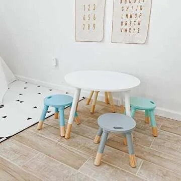 Retro Wooden Mid Century Kids Table and Chair Set - Farmhouse Toddler Table and Chair Set - Kids Circle Table for Kids - Toddler Round Table and Chairs