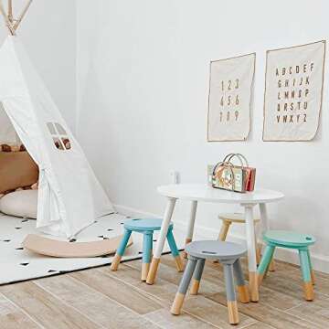 Retro Wooden Mid Century Kids Table and Chair Set - Farmhouse Toddler Table and Chair Set - Kids Circle Table for Kids - Toddler Round Table and Chairs