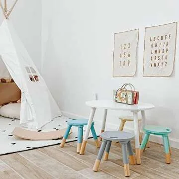 Retro Wooden Mid Century Kids Table and Chair Set - Farmhouse Toddler Table and Chair Set - Kids Circle Table for Kids - Toddler Round Table and Chairs