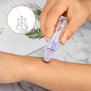 Clear Refillable Glass Empty Roll on Bottles Roller Bottle,10ml Bamboo Roll On Bottle For Essential Oils Perfume Sample Bottles With Stainless Steel Roller Ball &Bamboo Cap,12pcs