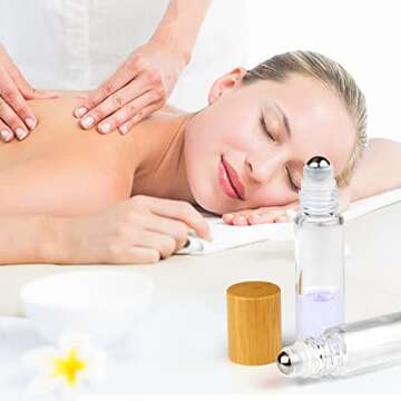 Clear Refillable Glass Empty Roll on Bottles Roller Bottle,10ml Bamboo Roll On Bottle For Essential Oils Perfume Sample Bottles With Stainless Steel Roller Ball &Bamboo Cap,12pcs