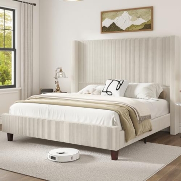 HOWE Corduroy Upholstered King Bed Frame - Elegant & Sturdy